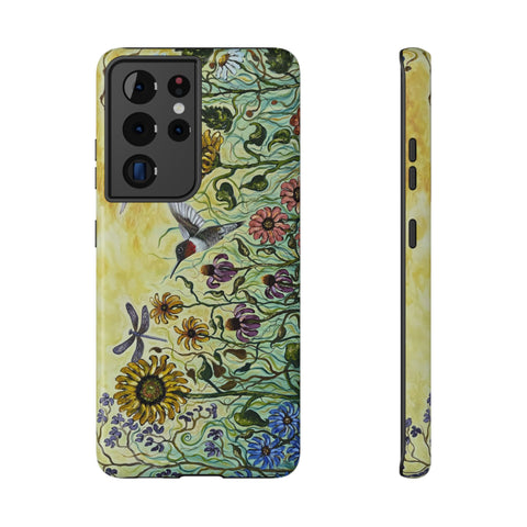 Floral Impact-Resistant Phone Case | Hummingbird and Dragonfly Design
