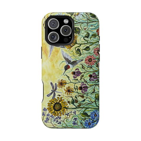 Floral Impact-Resistant Phone Case | Hummingbird and Dragonfly Design