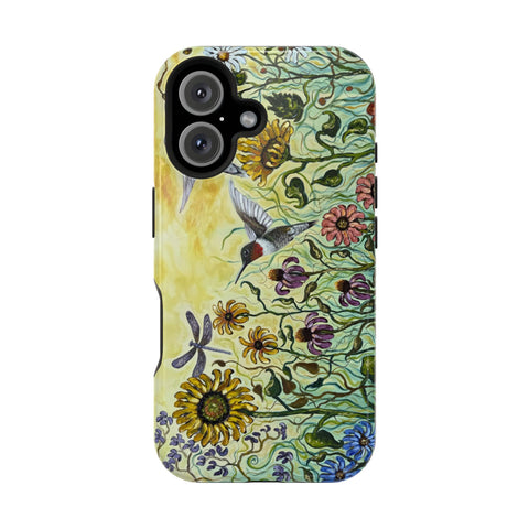 Floral Impact-Resistant Phone Case | Hummingbird and Dragonfly Design