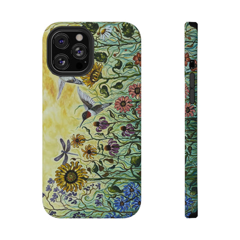 Floral Impact-Resistant Phone Case | Hummingbird and Dragonfly Design