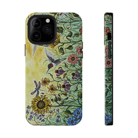 Floral Impact-Resistant Phone Case | Hummingbird and Dragonfly Design