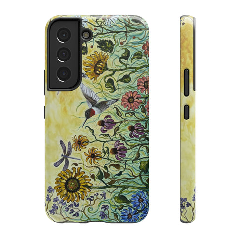Floral Impact-Resistant Phone Case | Hummingbird and Dragonfly Design