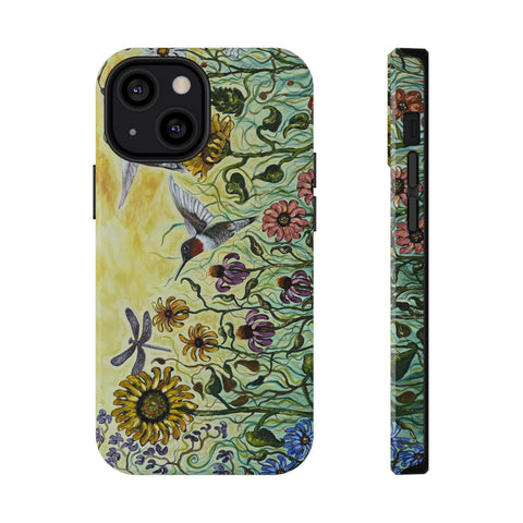 Floral Impact-Resistant Phone Case | Hummingbird and Dragonfly Design