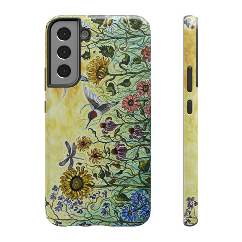 Floral Impact-Resistant Phone Case | Hummingbird and Dragonfly Design