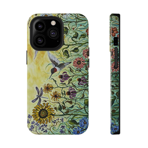 Floral Impact-Resistant Phone Case | Hummingbird and Dragonfly Design