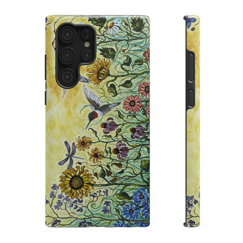 Floral Impact-Resistant Phone Case | Hummingbird and Dragonfly Design