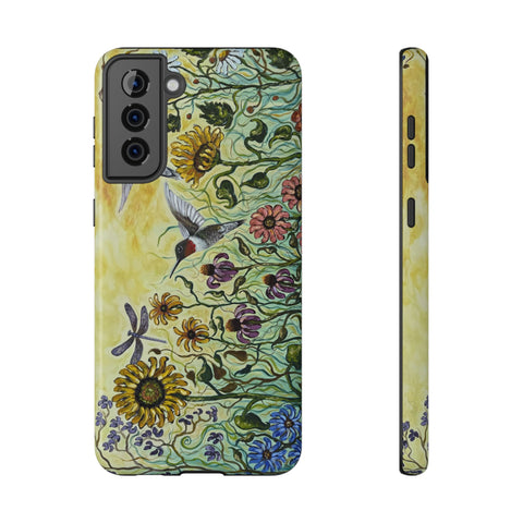 Floral Impact-Resistant Phone Case | Hummingbird and Dragonfly Design