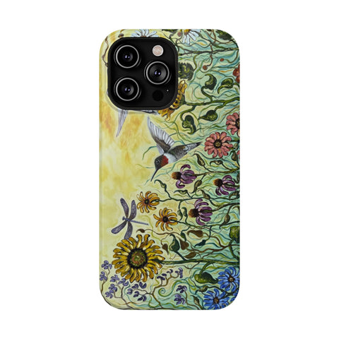 Floral Impact-Resistant Phone Case | Hummingbird and Dragonfly Design