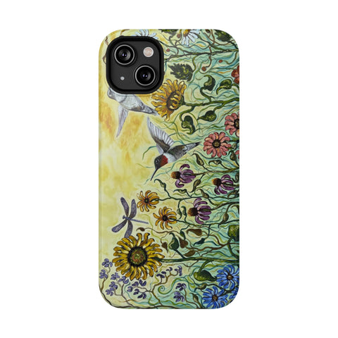 Floral Impact-Resistant Phone Case | Hummingbird and Dragonfly Design