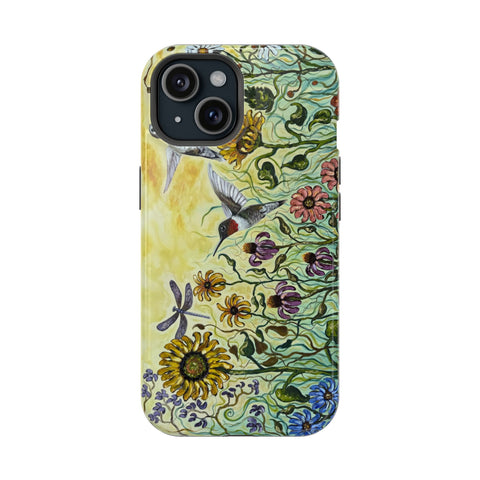 Floral Impact-Resistant Phone Case | Hummingbird and Dragonfly Design