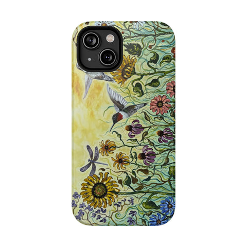 Floral Impact-Resistant Phone Case | Hummingbird and Dragonfly Design