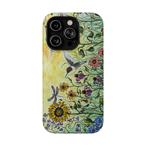 Floral Impact-Resistant Phone Case | Hummingbird and Dragonfly Design