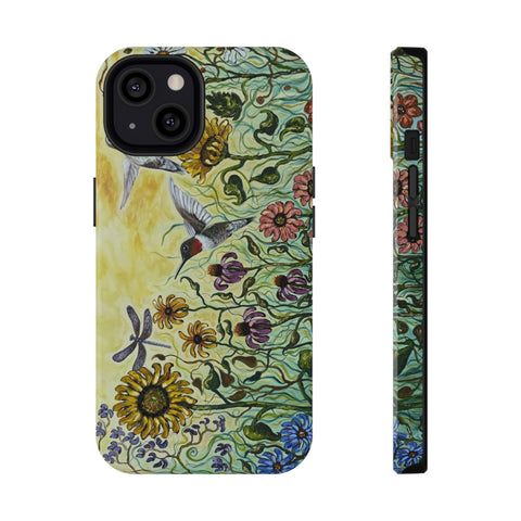Floral Impact-Resistant Phone Case | Hummingbird and Dragonfly Design