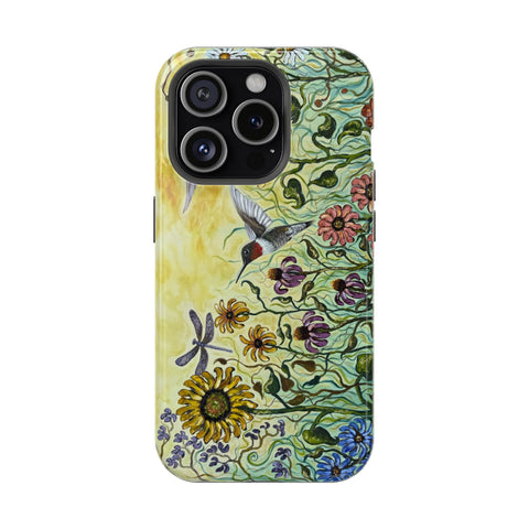 Floral Impact-Resistant Phone Case | Hummingbird and Dragonfly Design