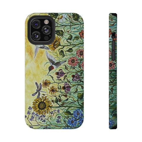 Floral Impact-Resistant Phone Case | Hummingbird and Dragonfly Design