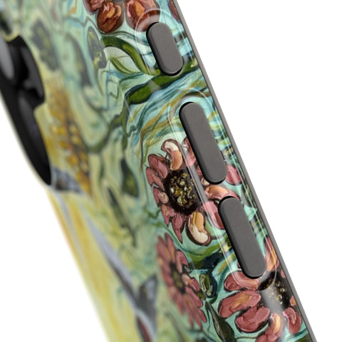 Floral Impact-Resistant Phone Case | Hummingbird and Dragonfly Design