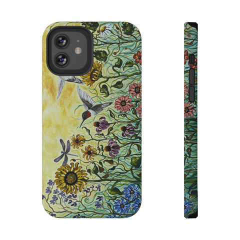 Floral Impact-Resistant Phone Case | Hummingbird and Dragonfly Design