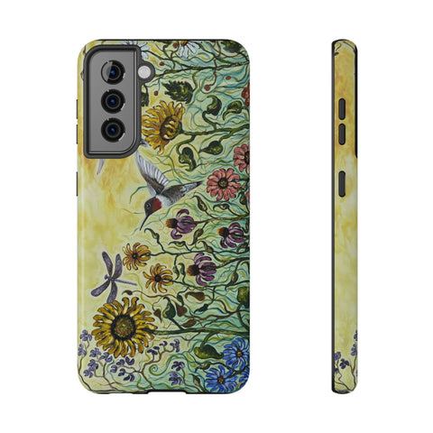 Floral Impact-Resistant Phone Case | Hummingbird and Dragonfly Design