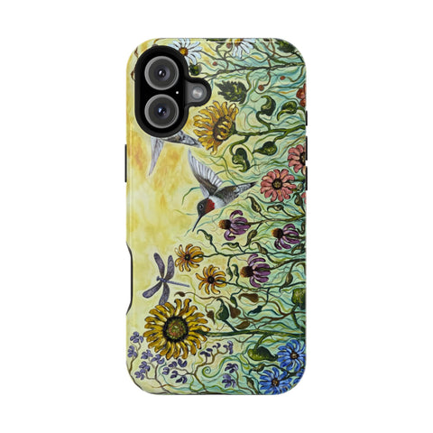 Floral Impact-Resistant Phone Case | Hummingbird and Dragonfly Design