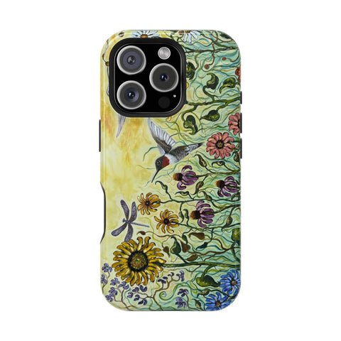 Floral Impact-Resistant Phone Case | Hummingbird and Dragonfly Design