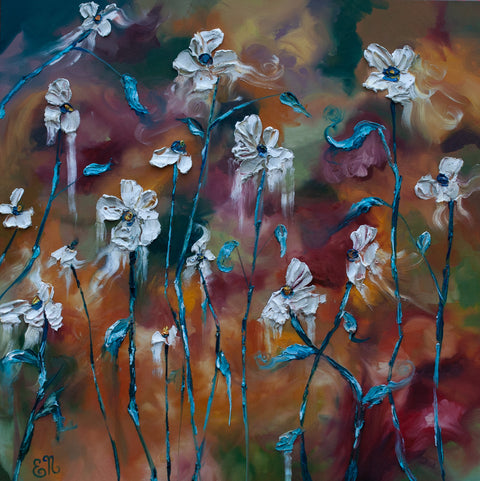 “To Be Free” 36x36 Original Abstract Floral Oil on Canvas