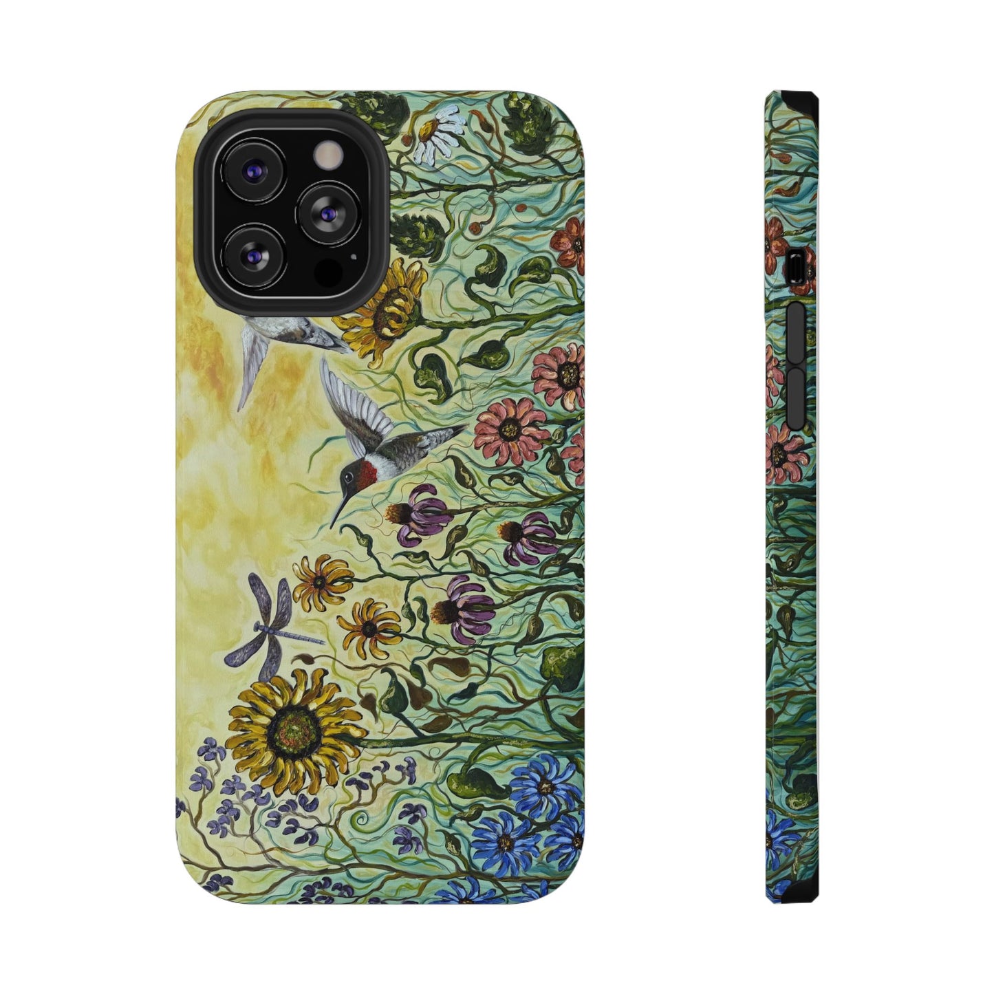 Floral Impact-Resistant Phone Case | Hummingbird and Dragonfly Design