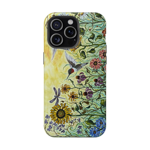Floral Impact-Resistant Phone Case | Hummingbird and Dragonfly Design
