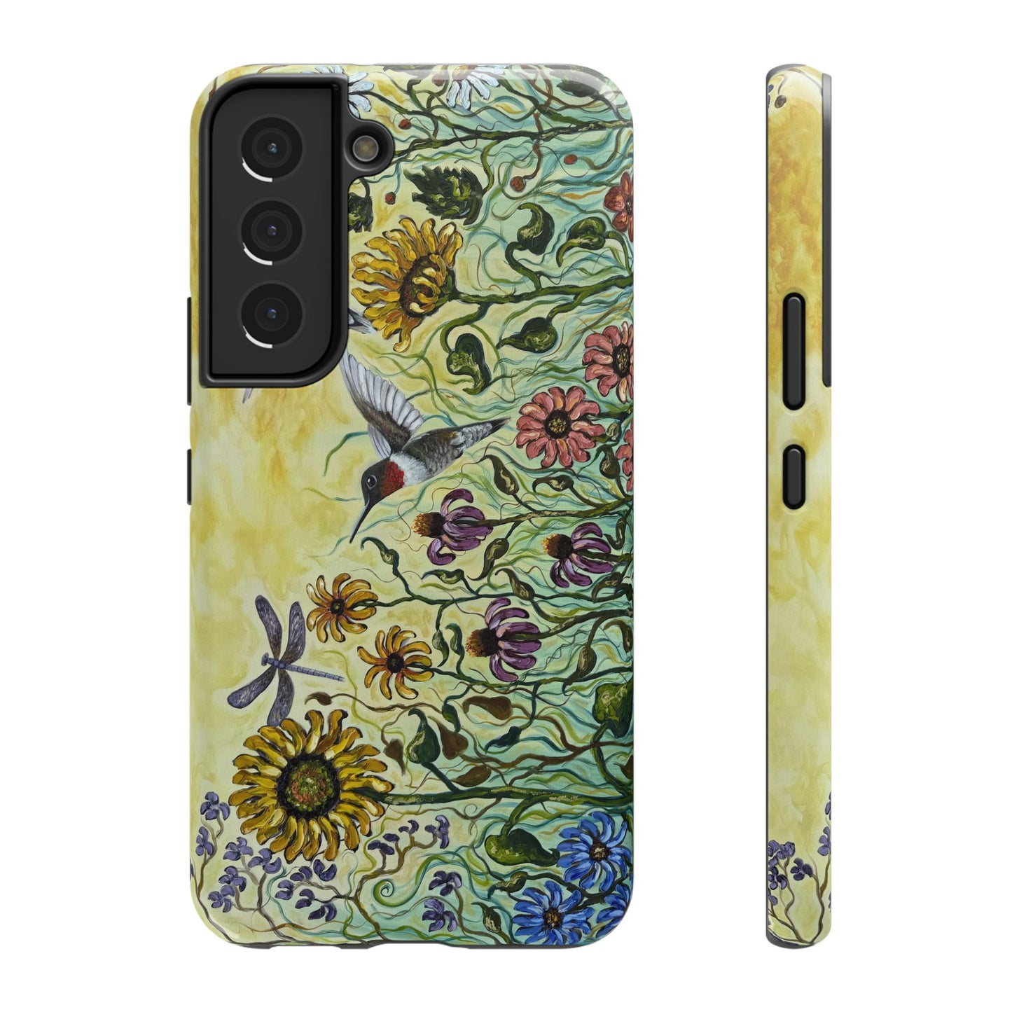 Floral Impact-Resistant Phone Case | Hummingbird and Dragonfly Design