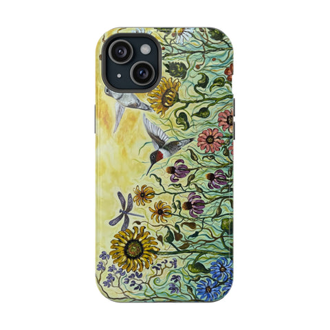 Floral Impact-Resistant Phone Case | Hummingbird and Dragonfly Design