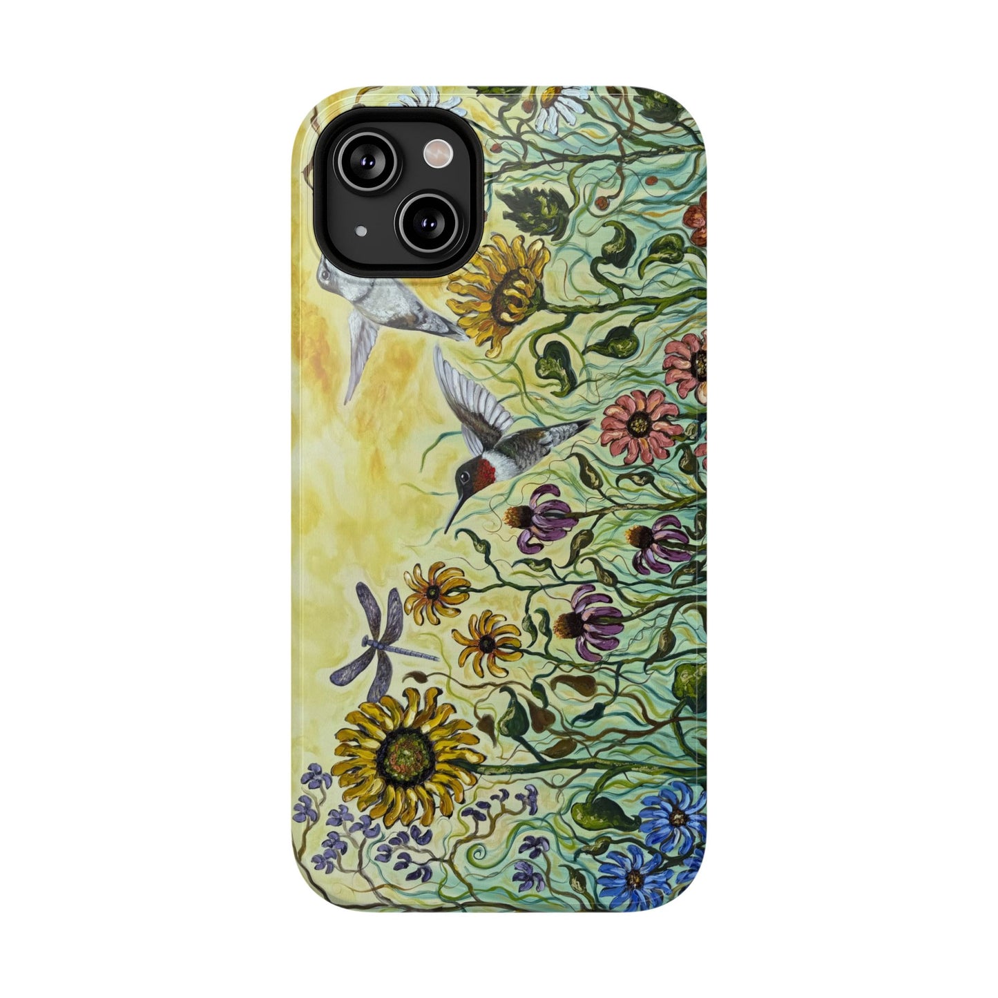 Floral Impact-Resistant Phone Case | Hummingbird and Dragonfly Design