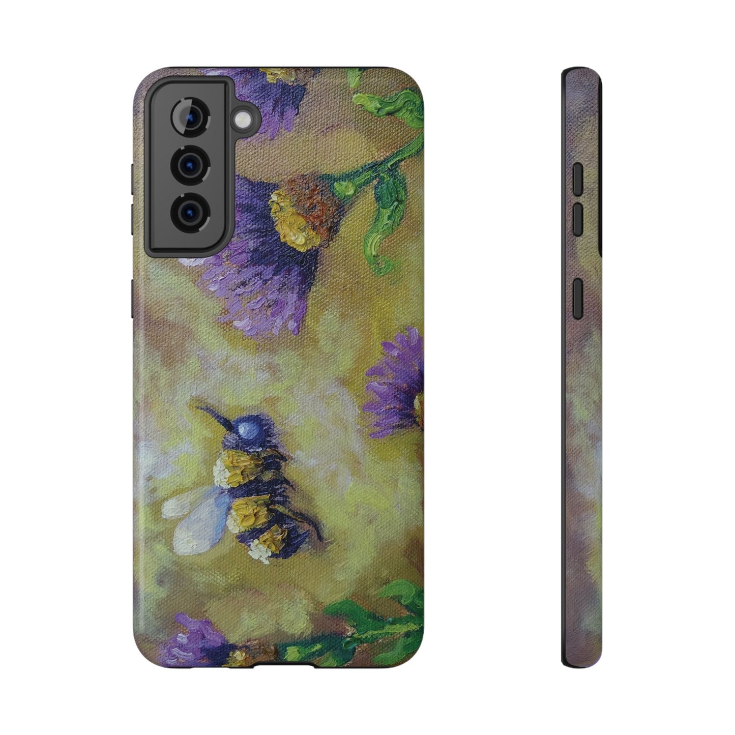 Floral Impact-Resistant Phone Case Bumble Bee Design