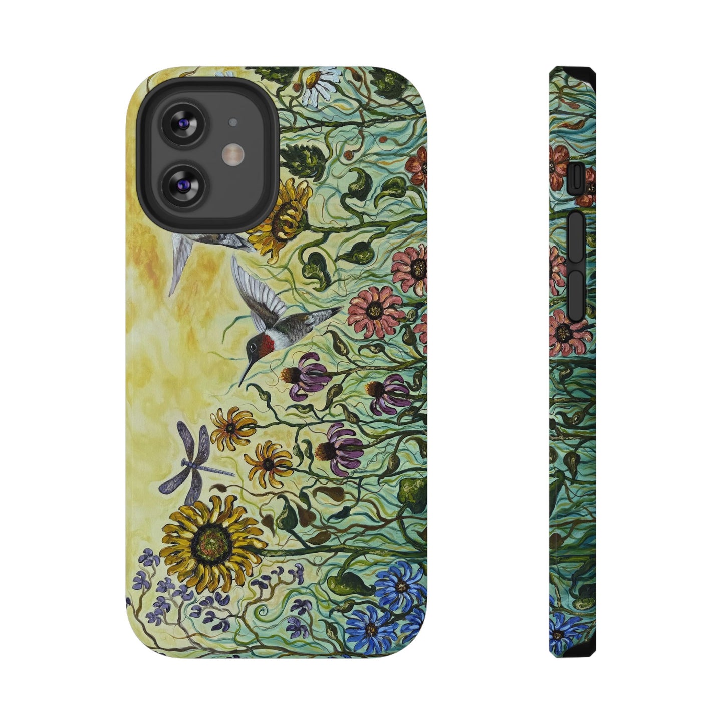 Floral Impact-Resistant Phone Case | Hummingbird and Dragonfly Design