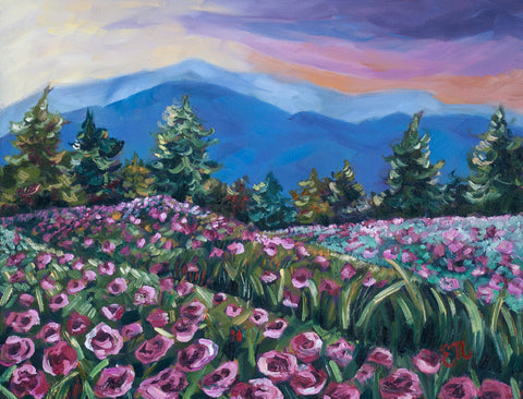 Smokey Mountains Flower Field Painting