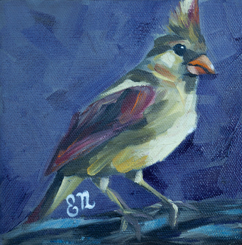 Female Cardinal 6x6 Original Painting