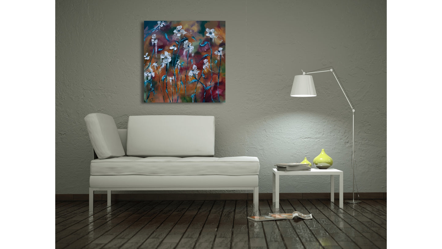 “To Be Free” 36x36 Original Abstract Floral Oil on Canvas